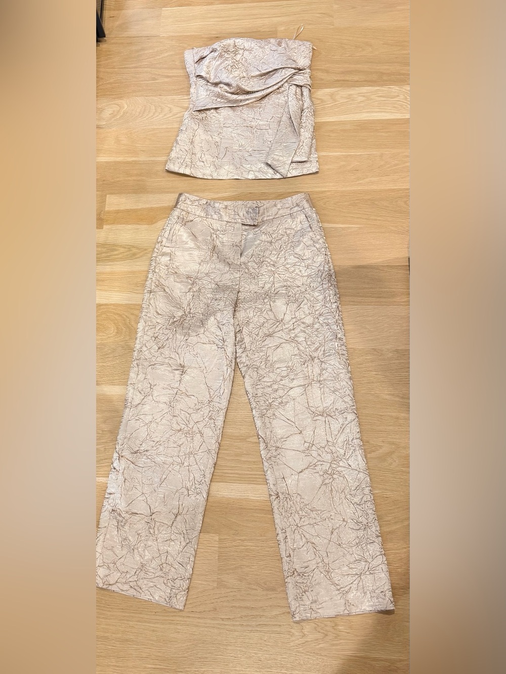 Zara Women's Textured 2 piece Set - Ivory silk rose gold accent size XS